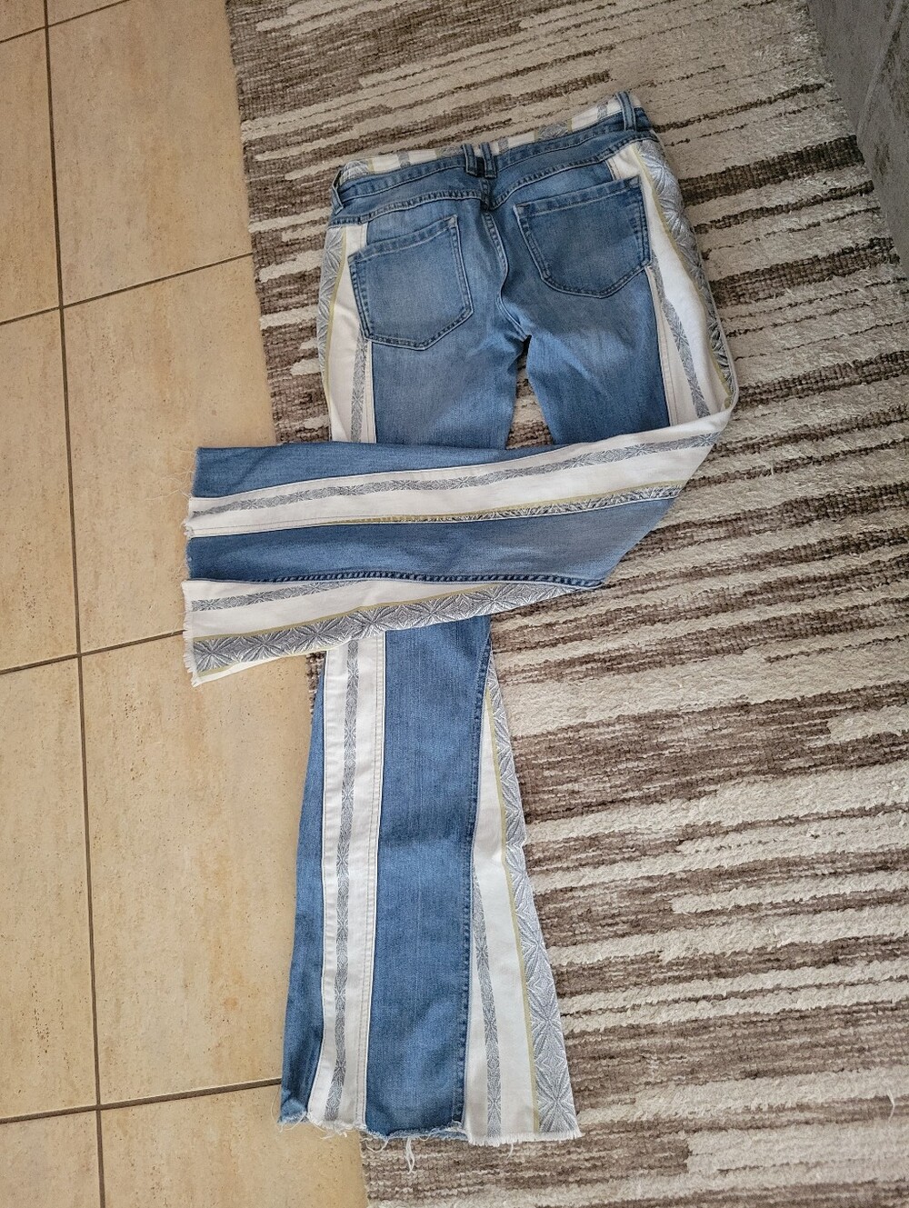 Free People Danica Boho Vintage Striped Flare Jeans Mid Rise 26W31L - Picture 3 of 10